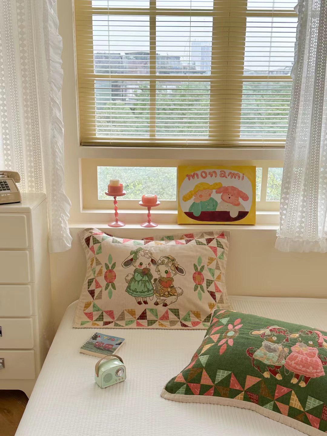 童话系列~纯棉纱布卡通原棉本色色织枕巾一对装透气吸汗52*75cm