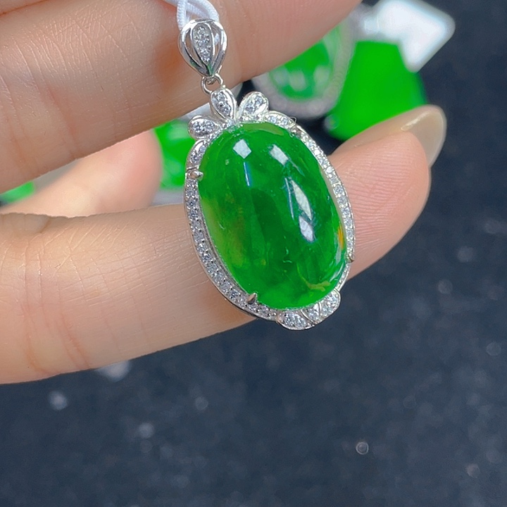 翡翠银S925镶嵌吊坠(不含链)