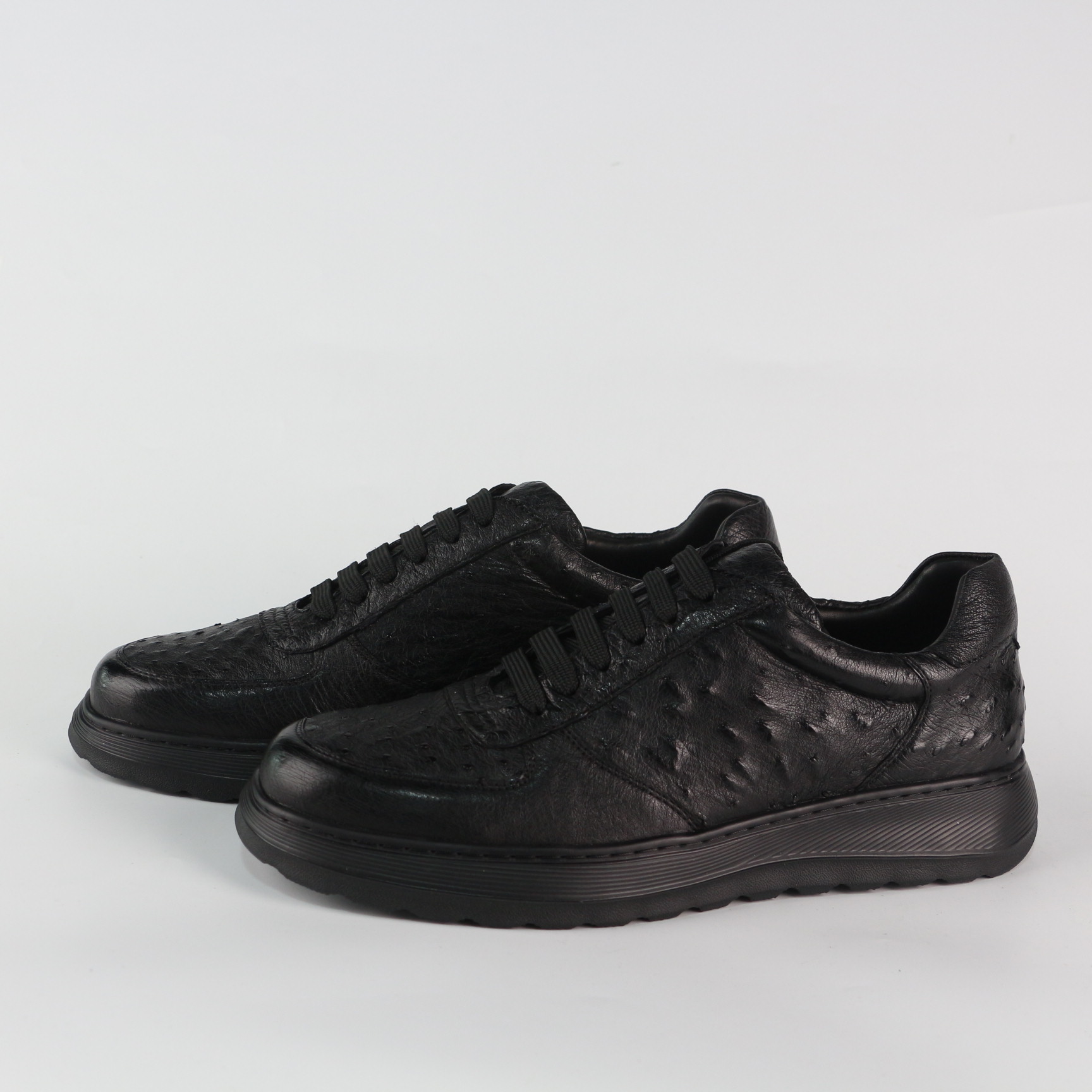 匠人乔皮具【男士鸵鸟皮运动鞋】男士真皮舒适时尚黑色平底运动鞋7Z