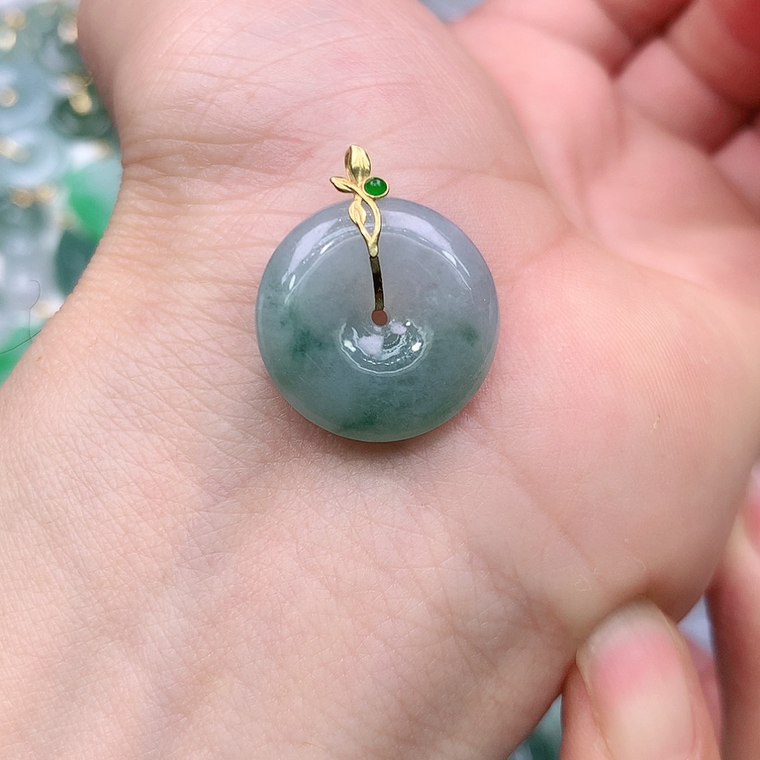 翡翠18K金镶嵌吊坠(不含链)