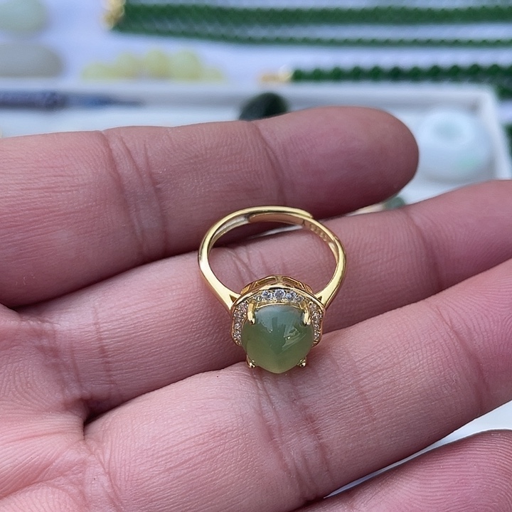 和田玉（碧玉）银S925镀金镶嵌吊坠(不含链)