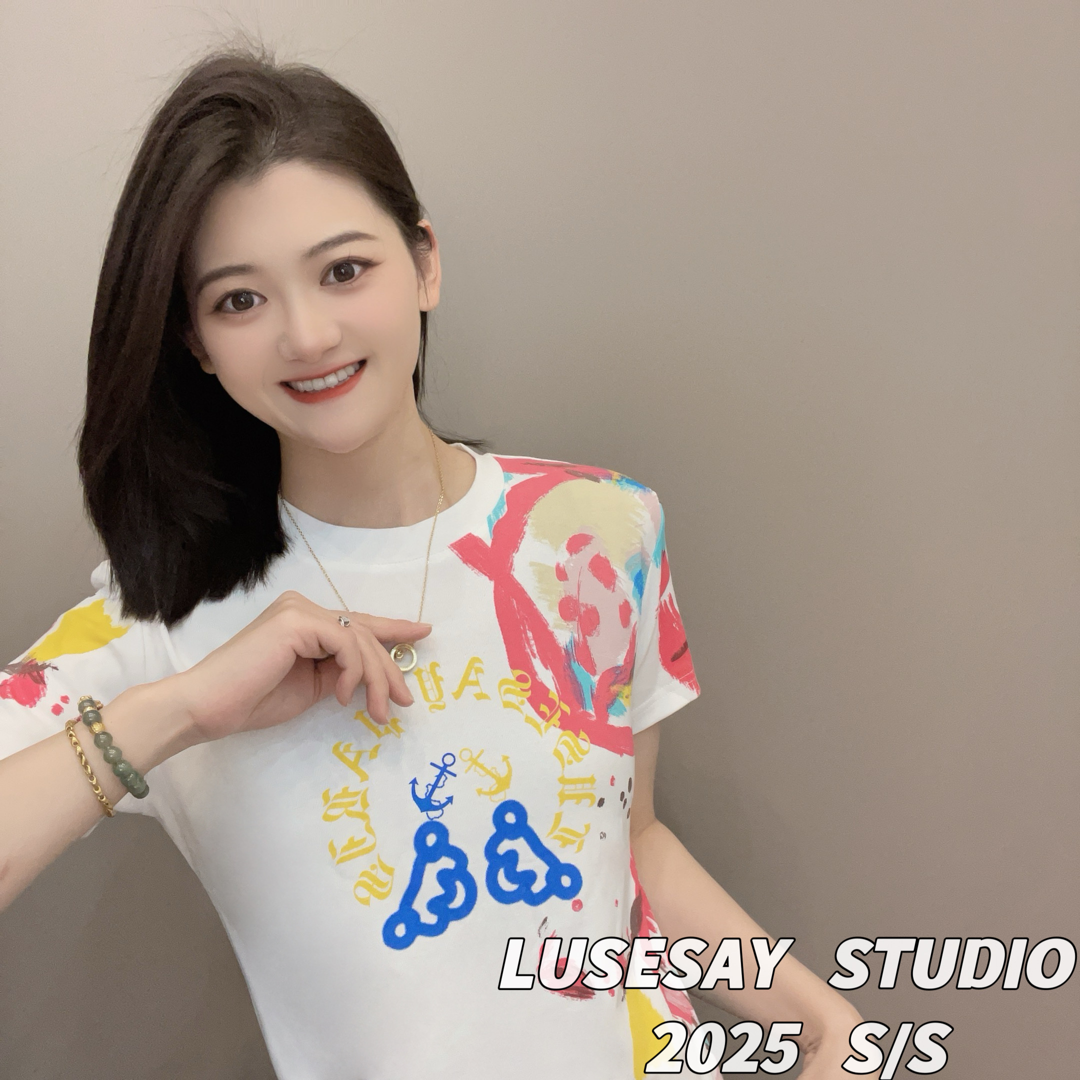 LUSESAY 设计感重工欧货 2025早春新款短袖t恤女百搭休闲上衣