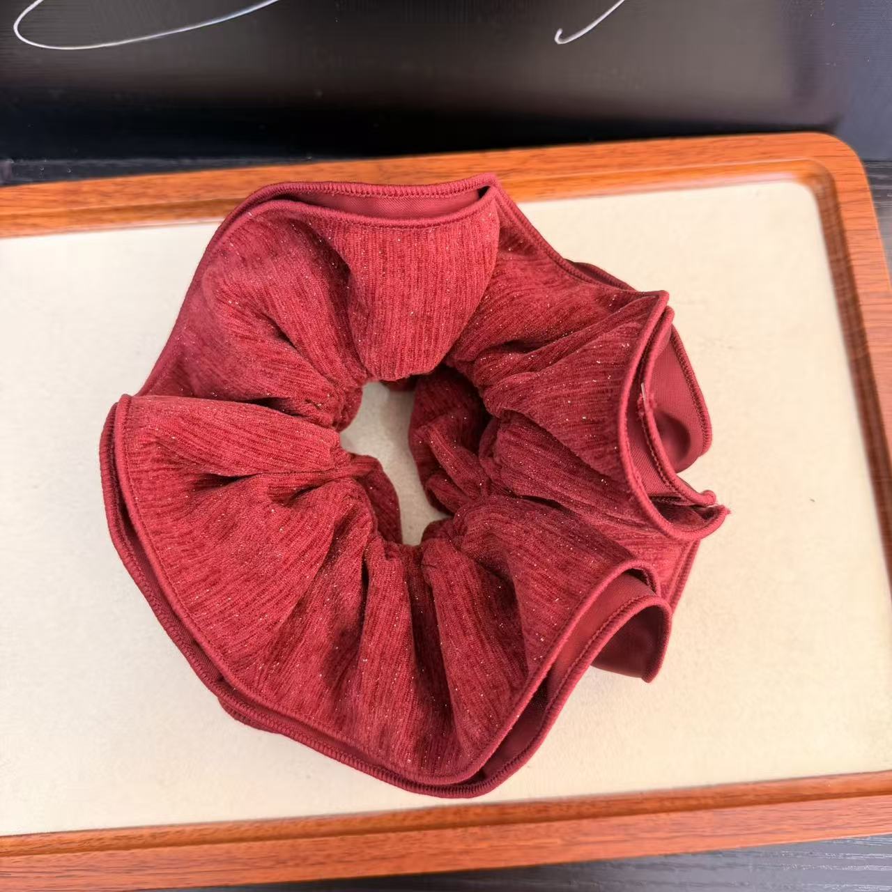 日韩甜美风发圈发绳红色丝绒发饰头饰法式百搭秋冬