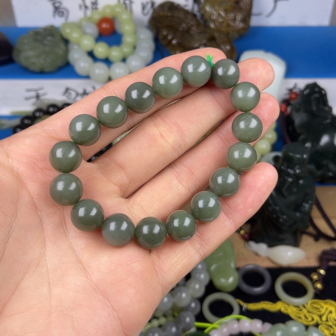 一***圆和田玉未镶嵌颈饰新疆和田玉沙枣青1.2