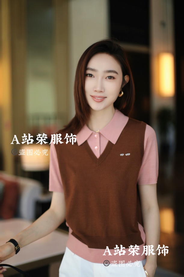 【荣姐精选】高阶叠穿翻领假两件短袖