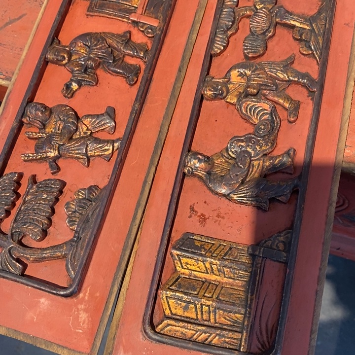 朝***兰木元宝小人一对木雕