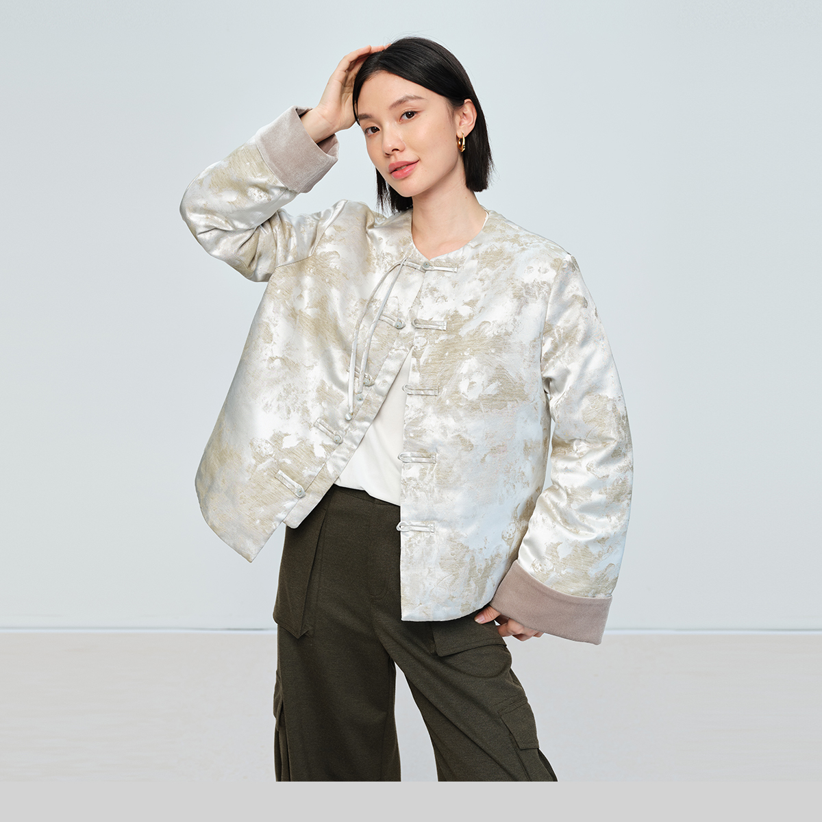 Naivee/纳薇【CC专属】90白鸭绒25新中式山水提花羽绒服259212630