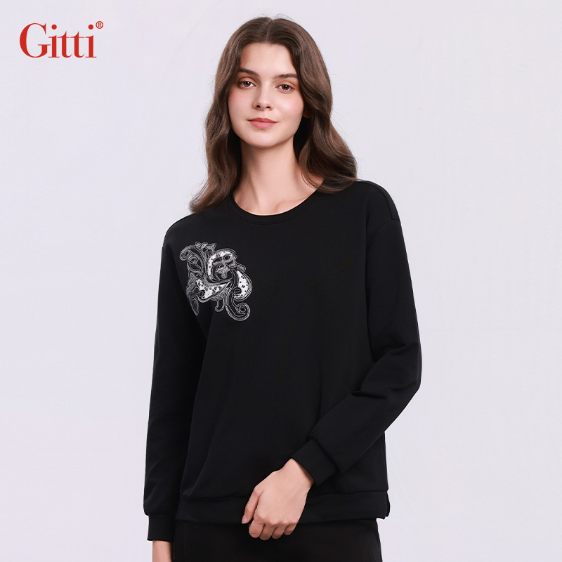 刺绣卫衣女2025冬季新款宽松圆领套头衫棉感舒适休闲上衣G255372