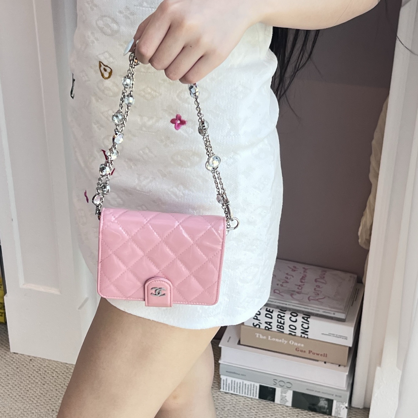 95新 Chanel/香奈儿 chanel少女粉漆皮菱格零钱包