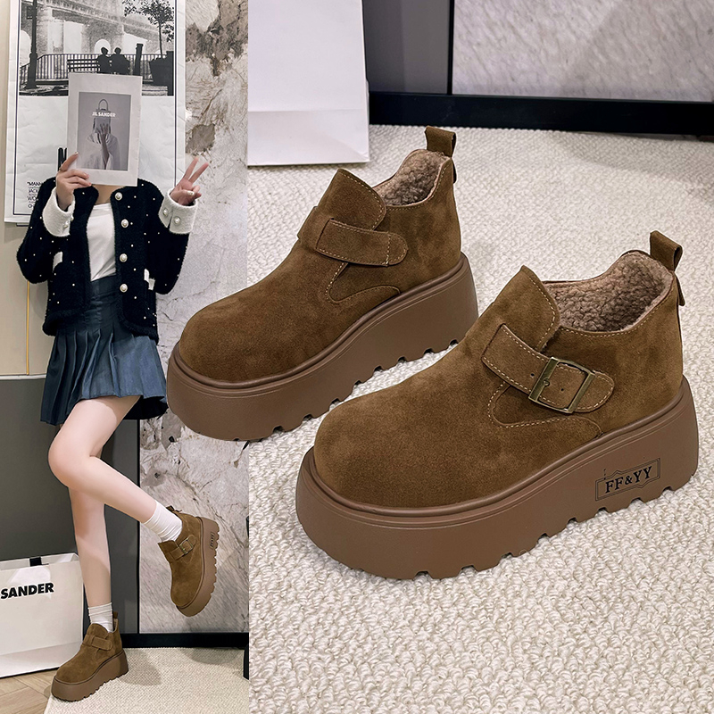 厚底勃肯短靴女加绒外穿棉鞋2025秋冬新款复古百搭软底高帮休闲鞋