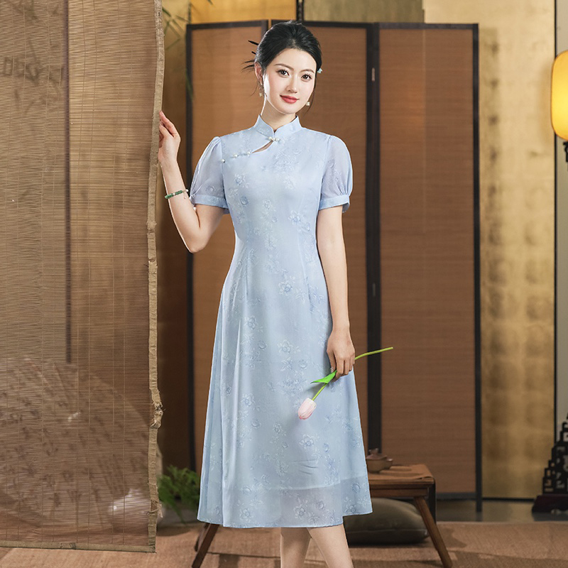 （1712）新中式连衣裙少女显瘦中式优雅夏季女装中国风旗袍裙