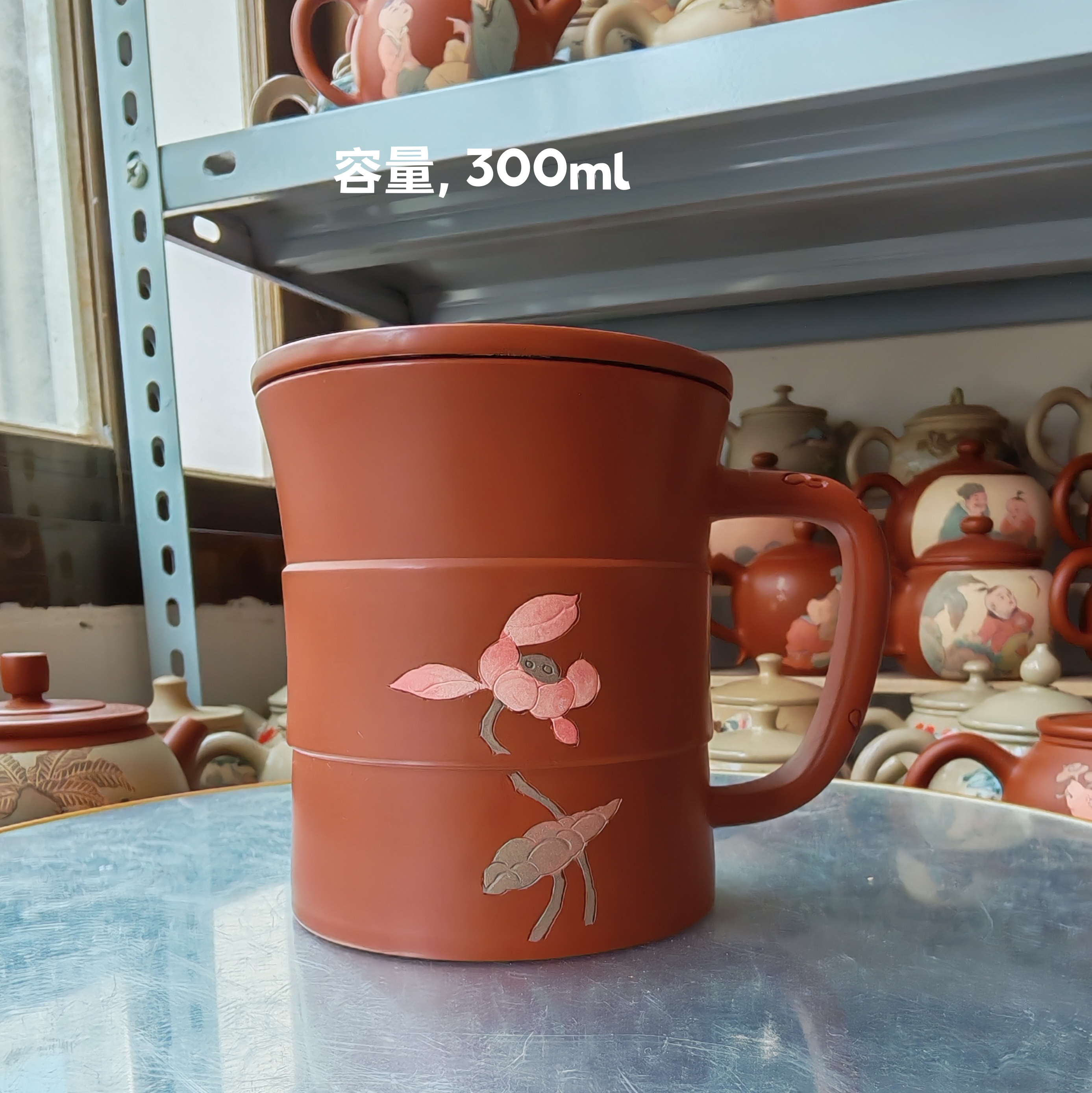  建水紫陶彩填复烧商务办公杯茶杯陶瓷盖杯喝茶水杯大容量泡茶杯
