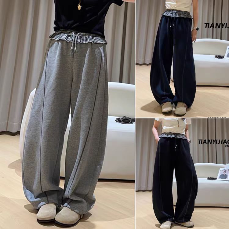 【亲子款】女童休闲运动裤2025秋冬新款男女童格子加绒加厚卫裤长裤