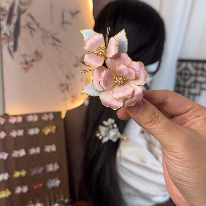 绒花非遗绒花发夹+吊坠