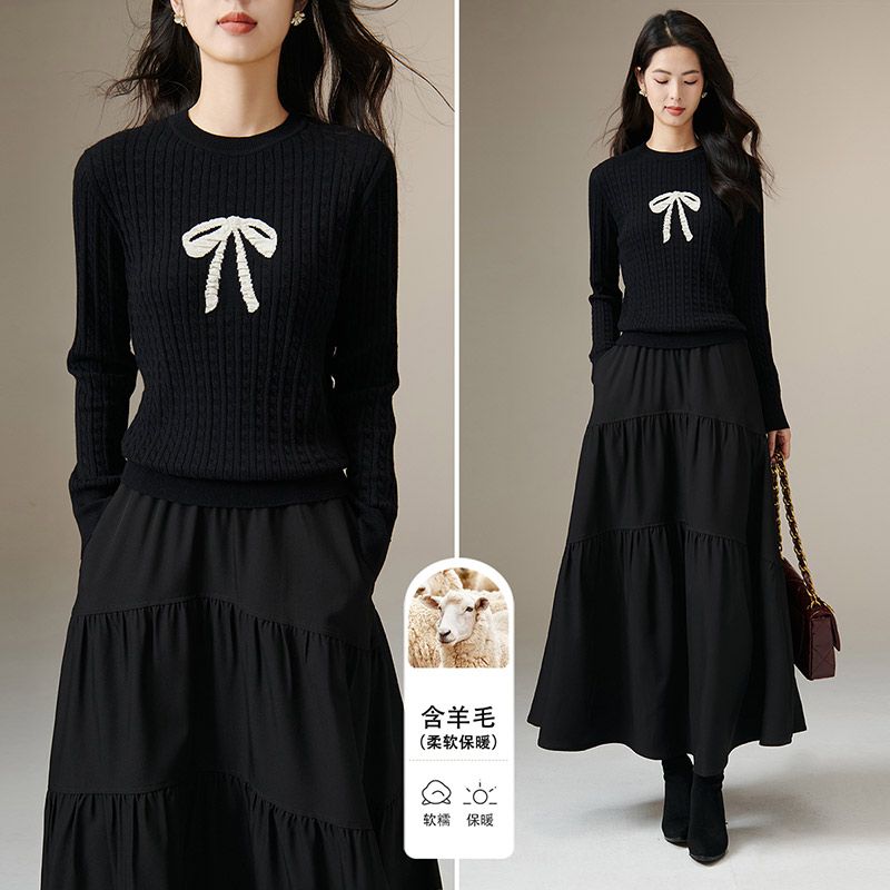 【新品】2025冬撞色圆领毛衣百搭针织衫女25052228