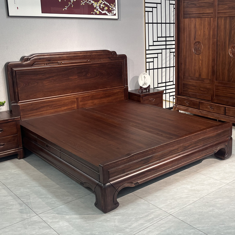 叶子床头柜乌金木大床配套