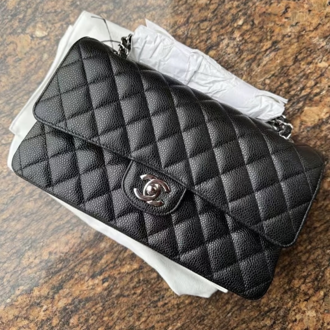 99新 Chanel/香奈儿 3102301黑银荔枝牛中号cf