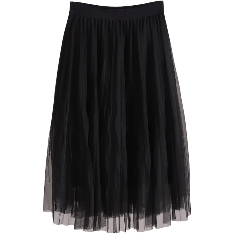 F8076-【左】通勤日常松紧腰压褶半身裙#WZE58E001