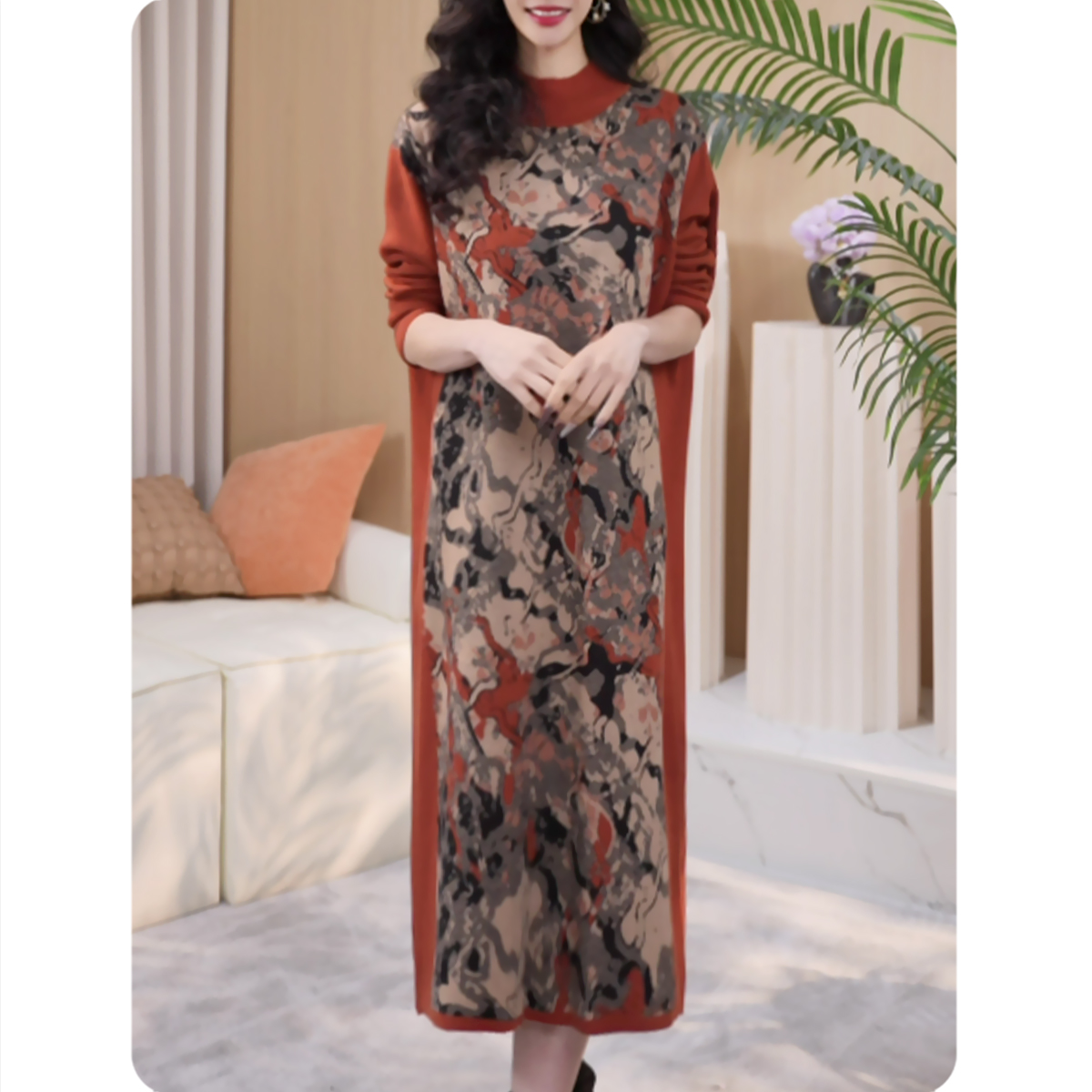 |TL4|花璃女士宽松连衣裙中长款毛衣裙气质休闲女装4ZL0125997