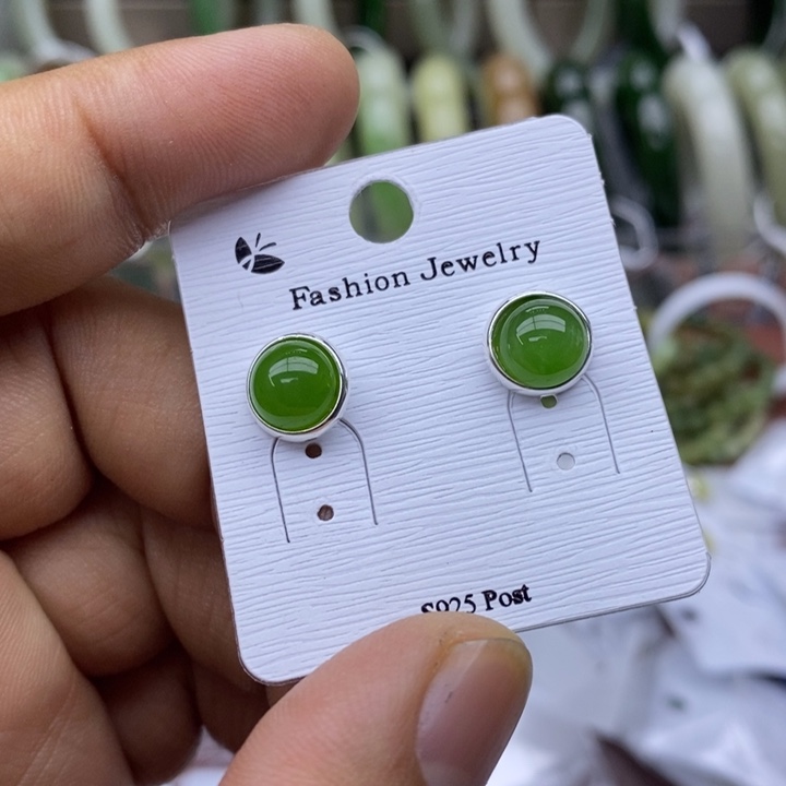 和田玉银S925镶嵌耳饰