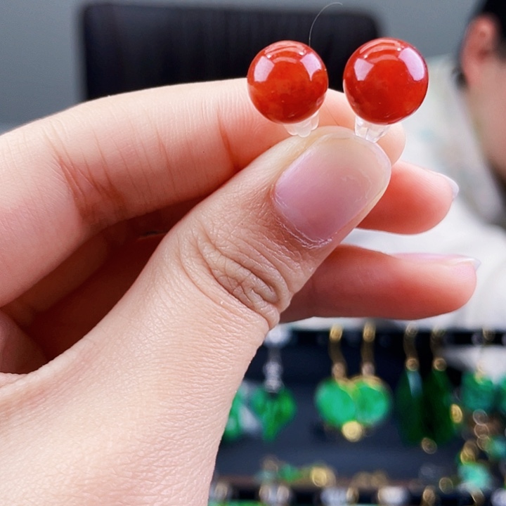 翡翠耳饰银S925镶嵌饰品