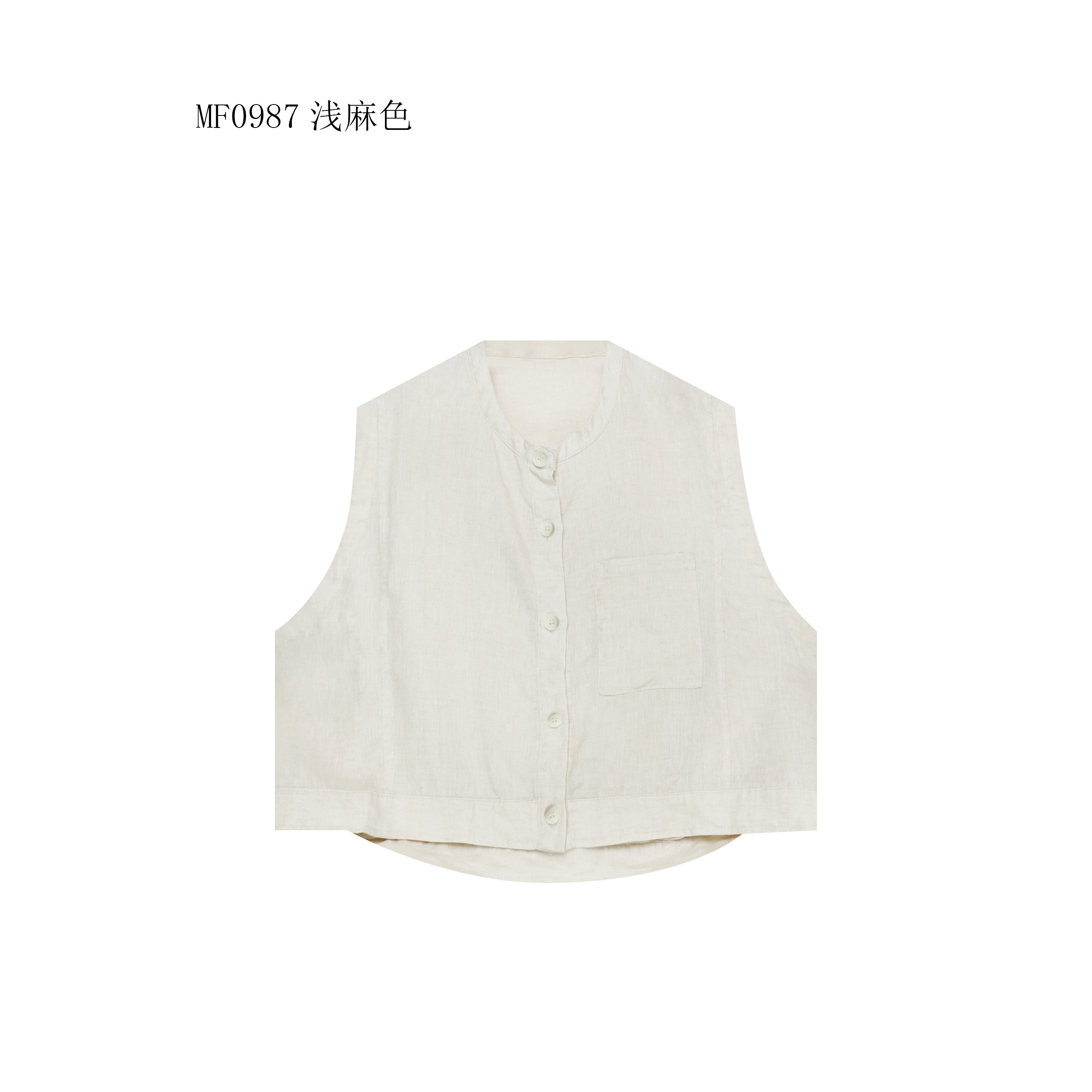 【麻訪家】MF0987浅麻色文艺简约休闲百搭坎肩开衫上衣