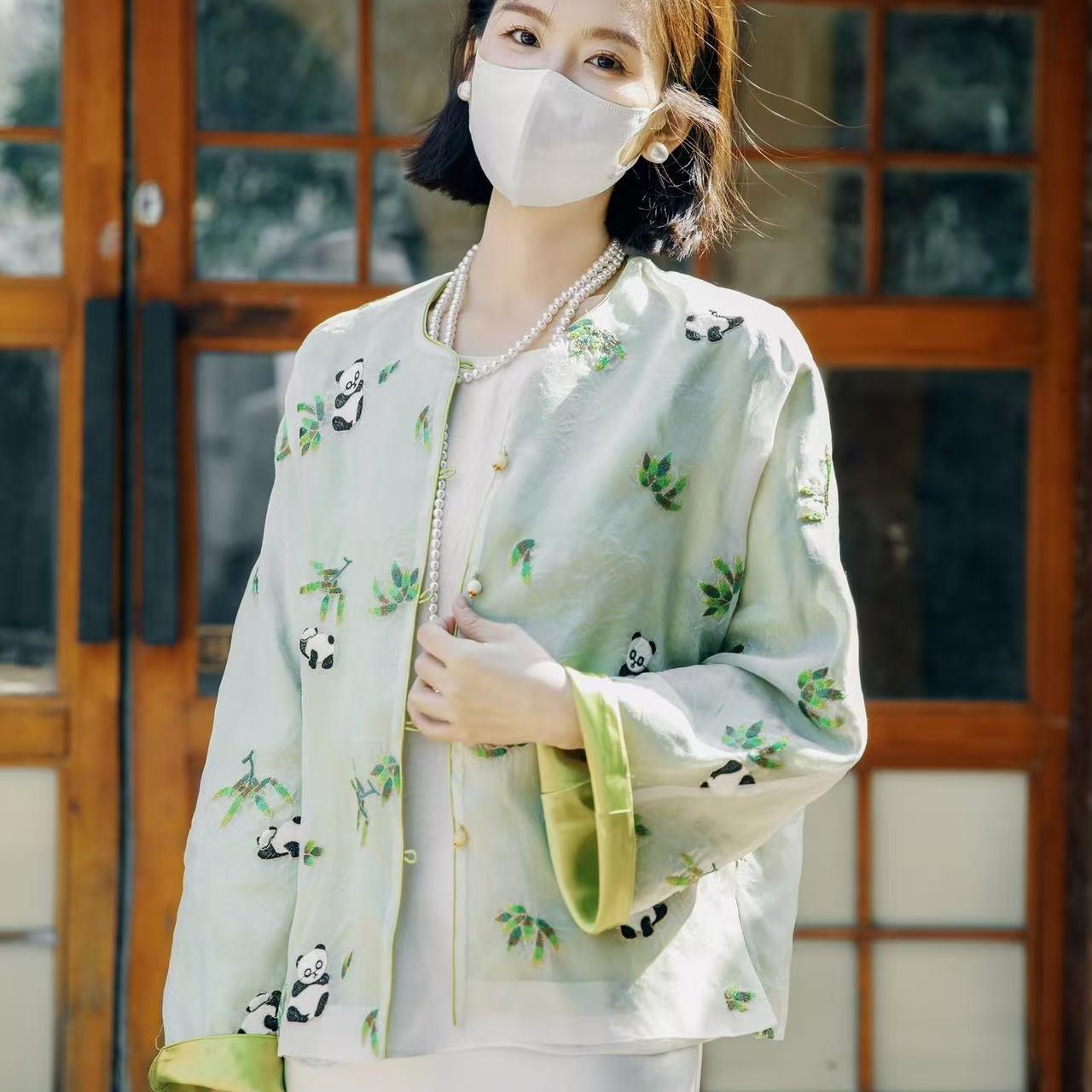 【双旦福利】熊猫外套 新款满分桑蚕丝欧根纱双层刺绣外套 D24179