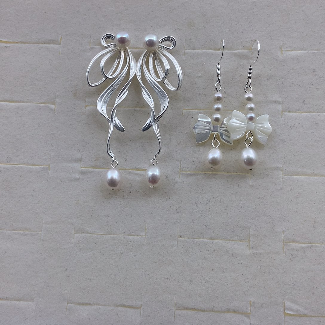 耳饰银S925镶嵌淡水珍珠