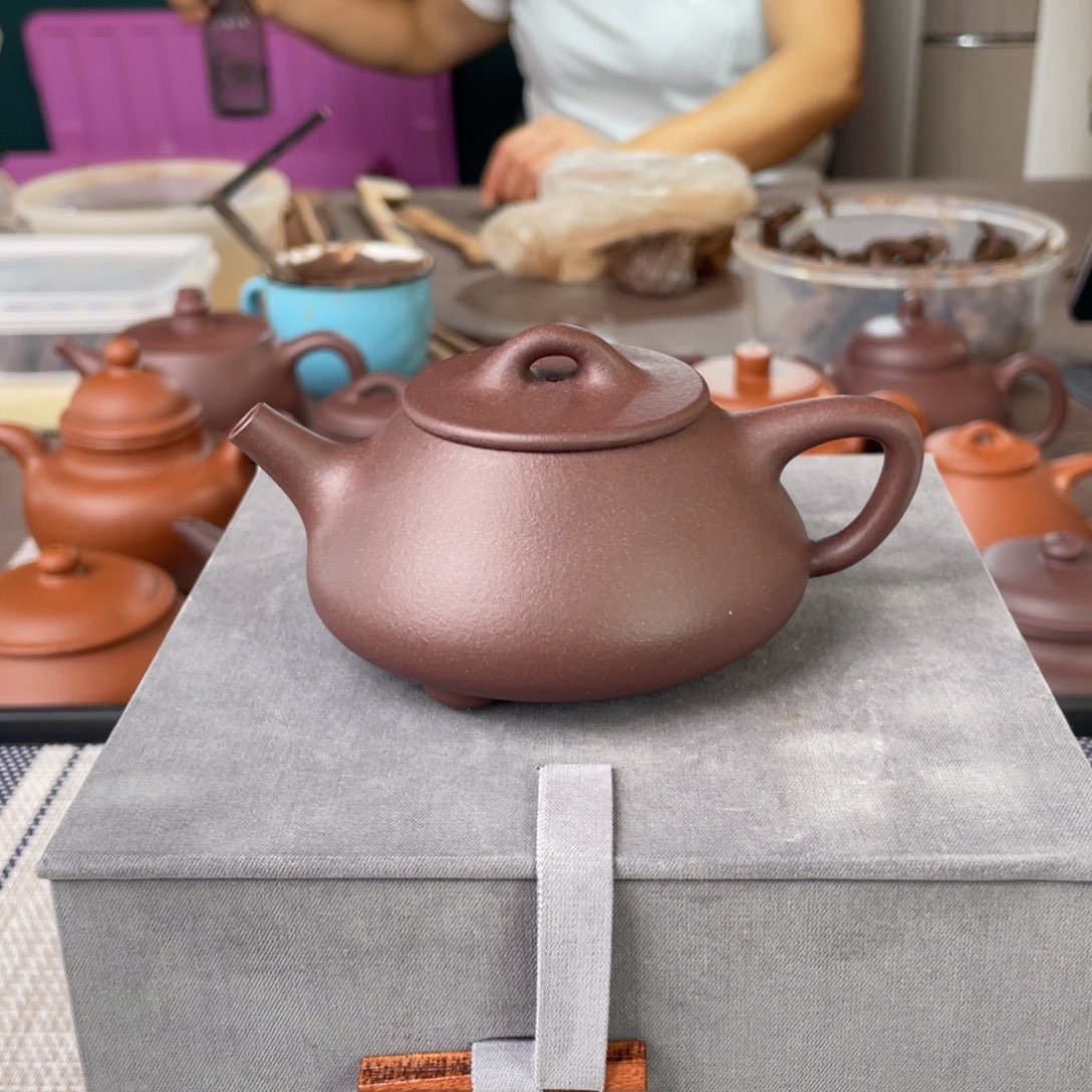 茶壶紫砂半手工老紫泥平盖石瓢壶120cc