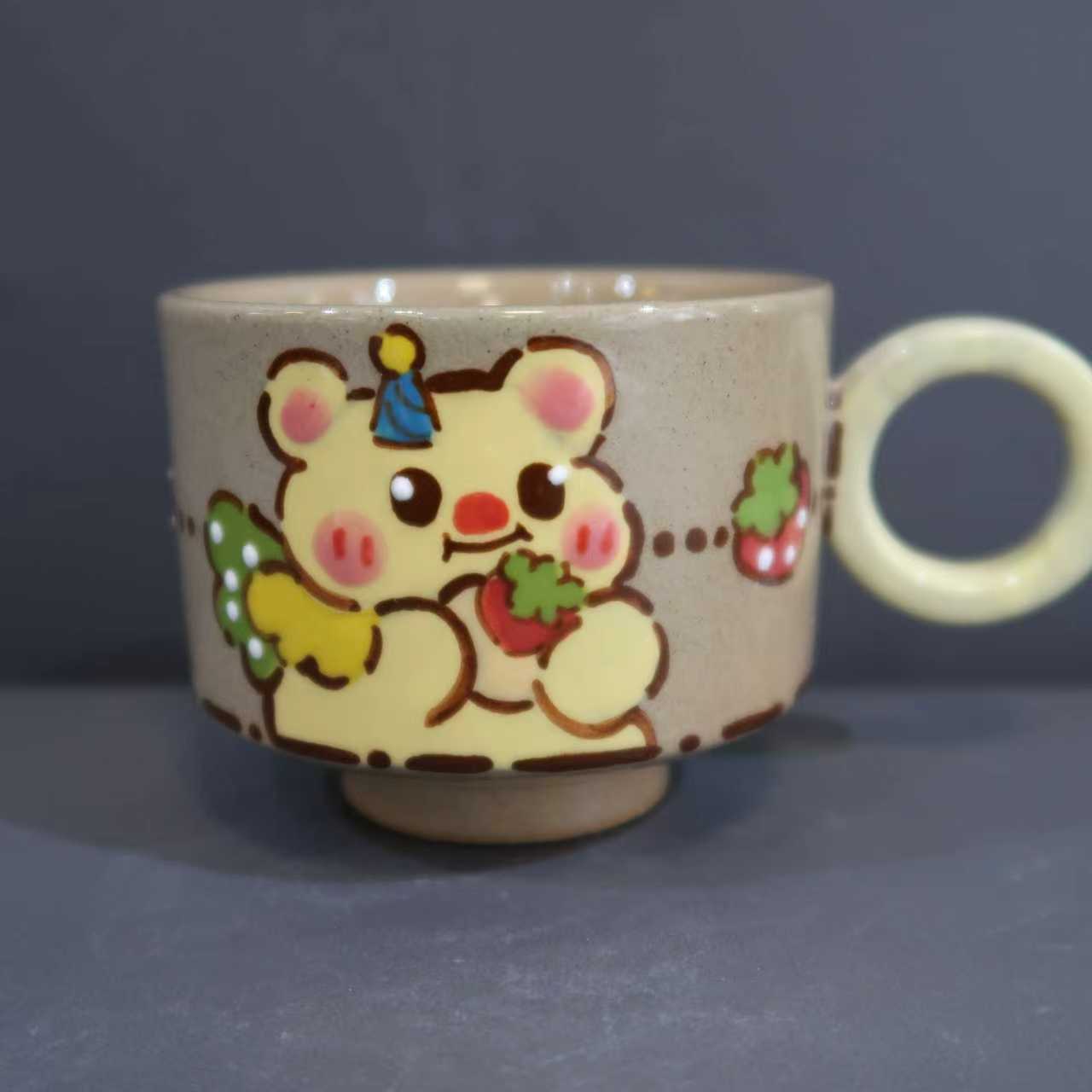 A166小猫手绘陶瓷杯碗盘手工手绘创意