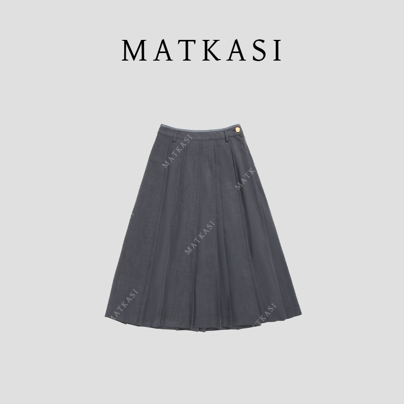 MATKASI 时尚设计感时尚气质日常通勤百搭舒适包边压褶百褶裙