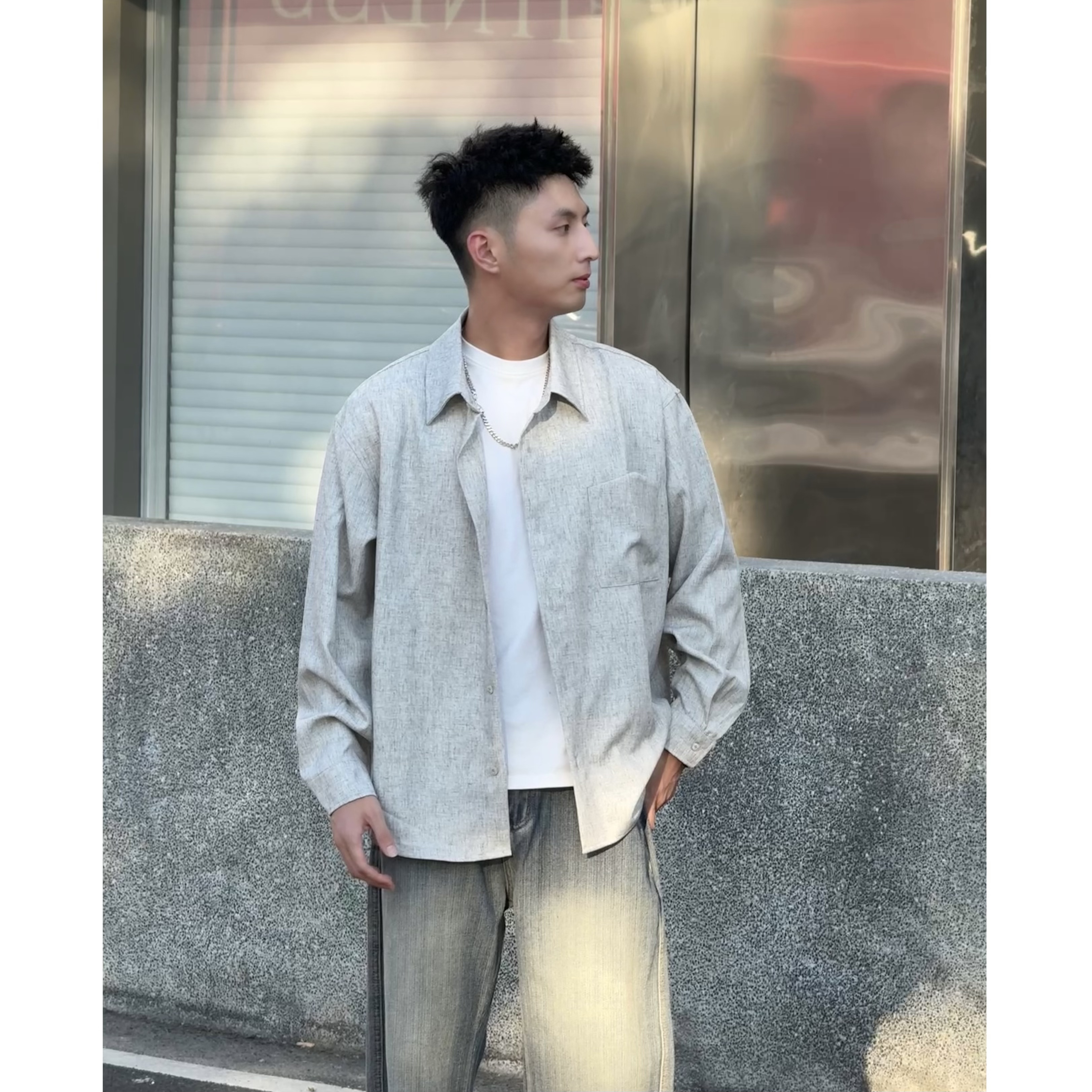 Aye秋冬新款极简风长袖美式衬衫夏季休闲潮流日系秋季宽松