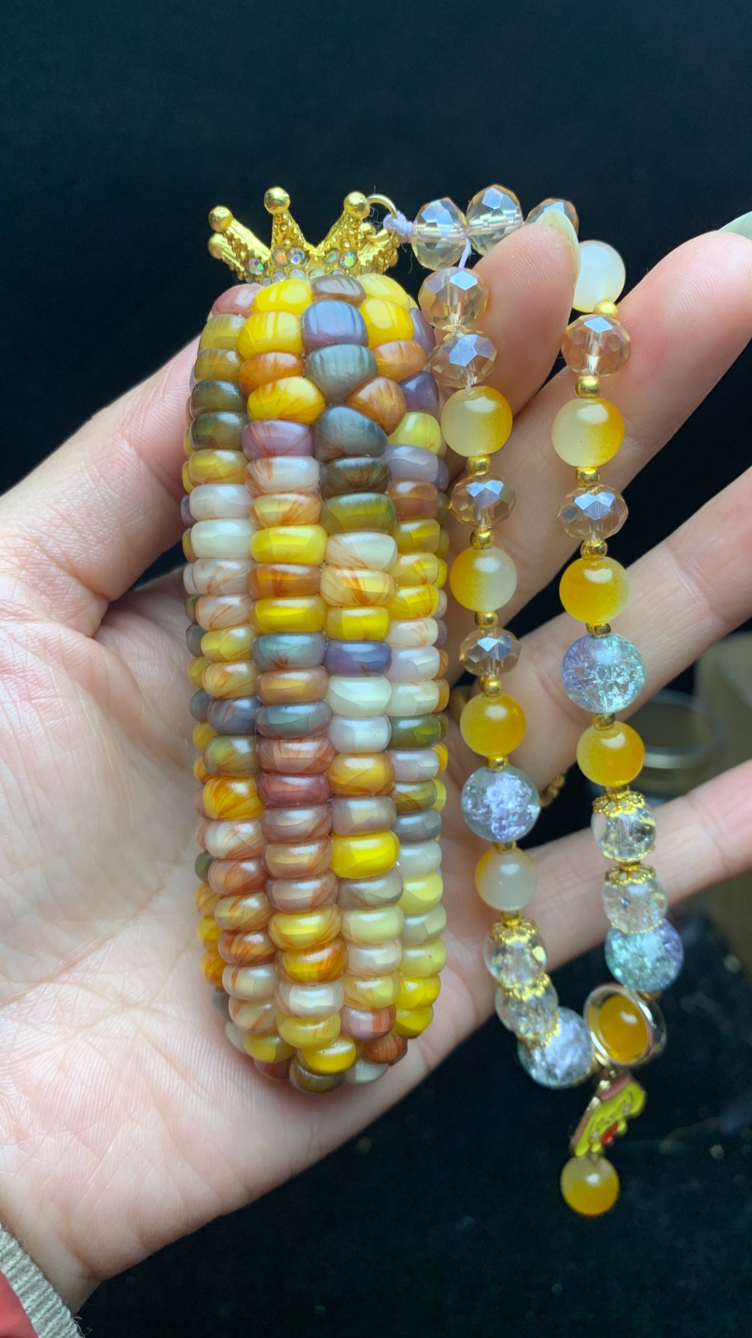 七彩玉米手把件摆件