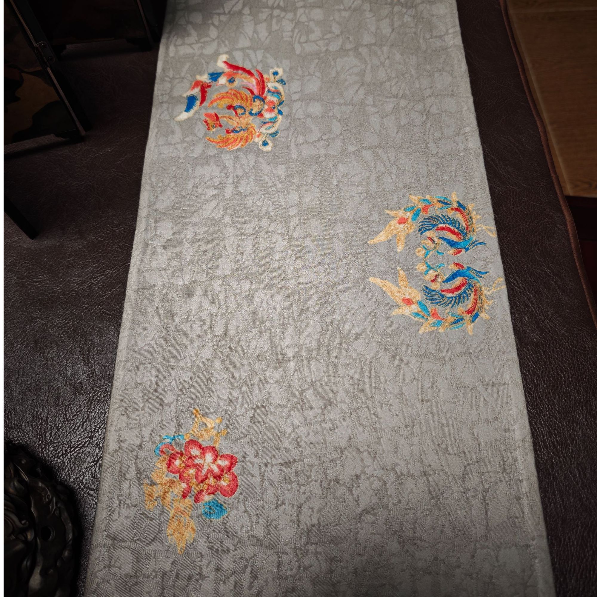 香云纱双面茶席 龟裂团凤纹50X23