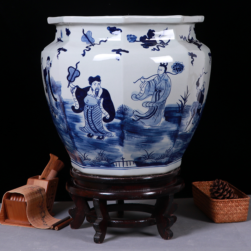 景德镇陶瓷器青花瓷书画缸卷轴收纳筒仿古字画桶家居花瓶风水摆件