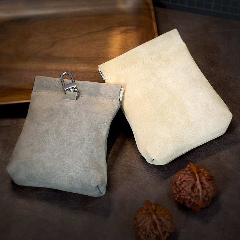 首饰袋 反绒皮文玩收纳袋 手串核桃耳机收纳包自动闭合牛皮盘珠袋