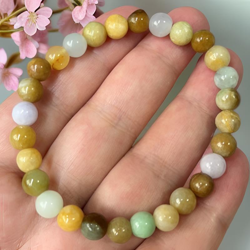 缅甸翡翠a货7mm黄翡翠多宝手串手链女款彩色
