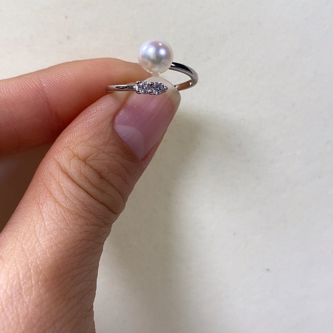 淡水珍珠戒指银S925镶嵌极光6.7m m