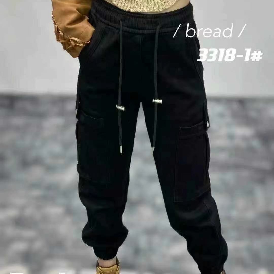 加厚中腰春款水洗工装裤休闲裤牛仔裤工装风口袋3818
