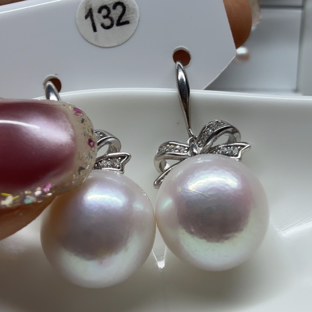 用***1淡水珍珠银S925镶嵌耳饰珍珠13.6