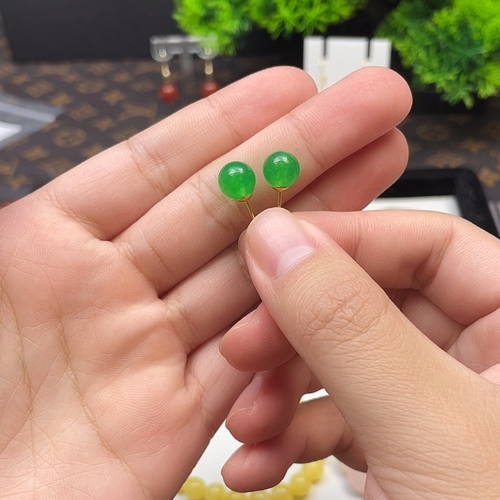 翡翠14K金镶嵌耳饰