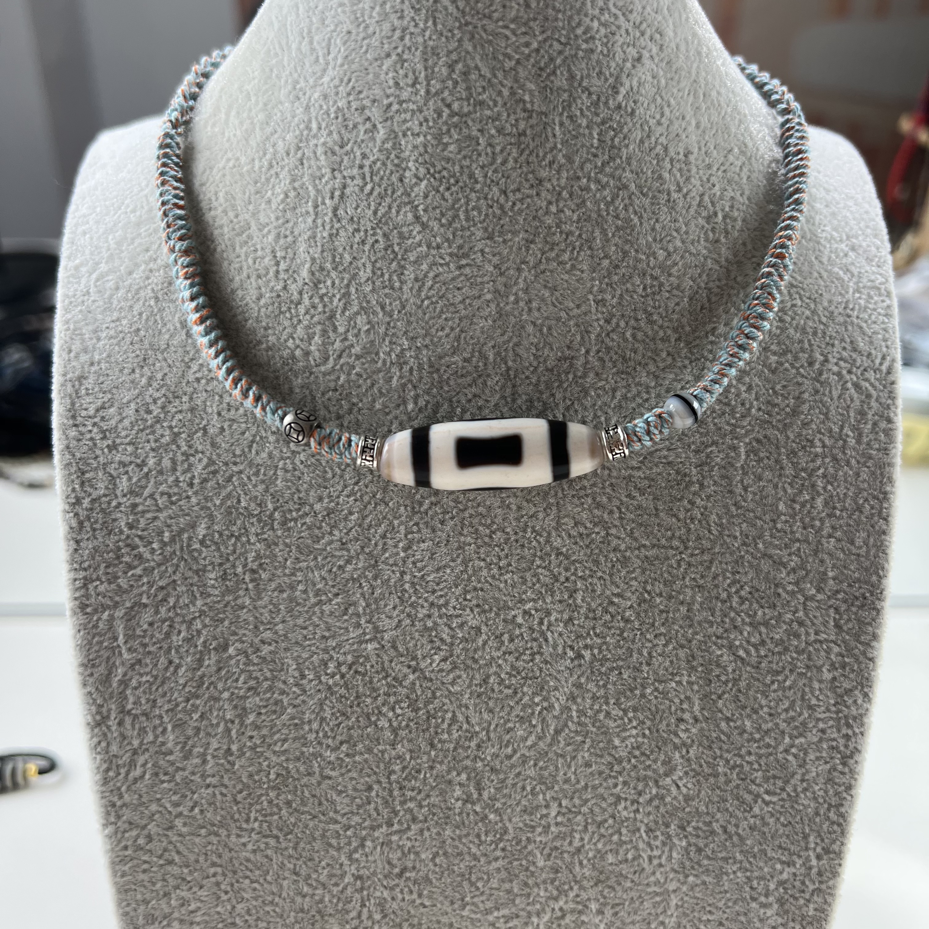 天然玛瑙台珠行运手工朱砂系列黑白天地颈链