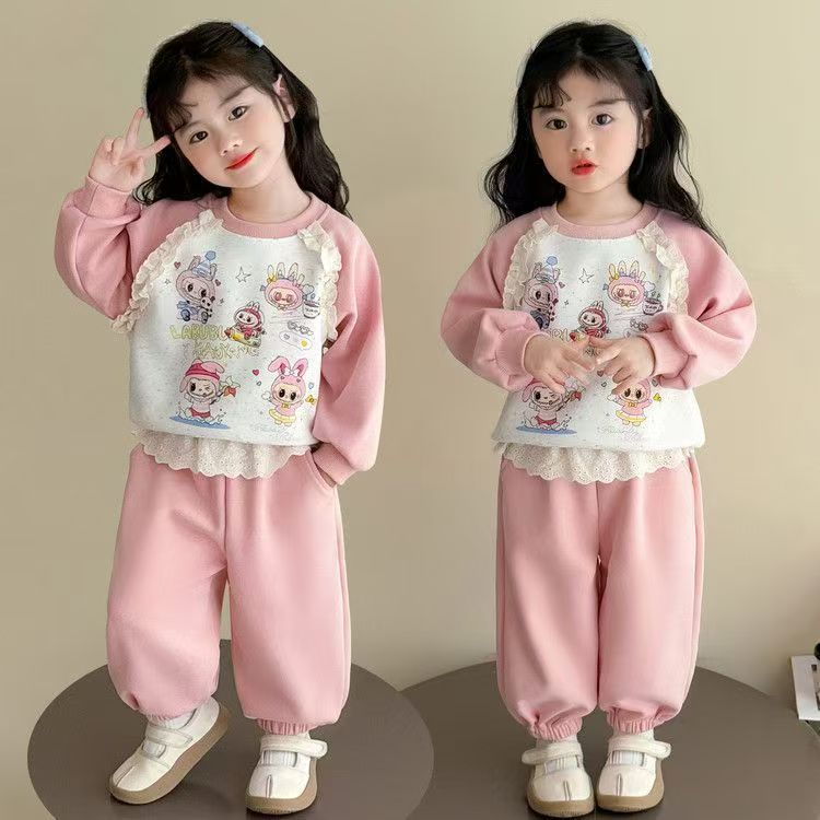 2025女童秋装套装新款儿童洋气纯色卫衣喇叭裤宝宝春秋两件套童装