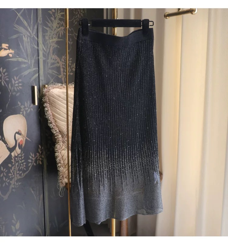 0385 清货价 原创设计黑色渐变色针织衫星空风格轻奢半身裙顺丰