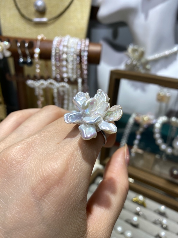 钛钢锆石耳饰 花朵戒指可调节大小