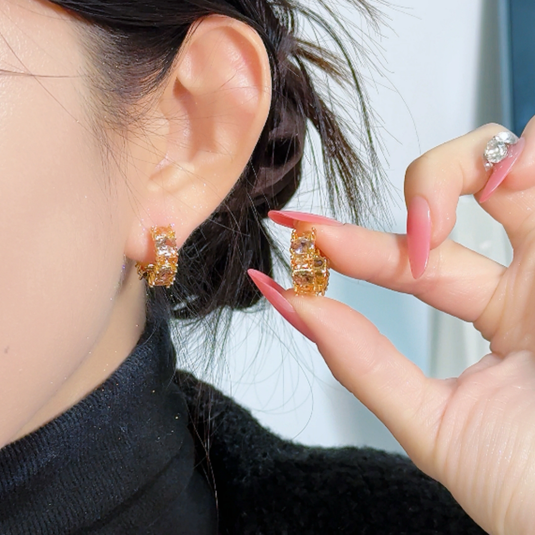 铜合金锆石耳饰  【013】美拉德褐色耳环女轻奢气质百搭