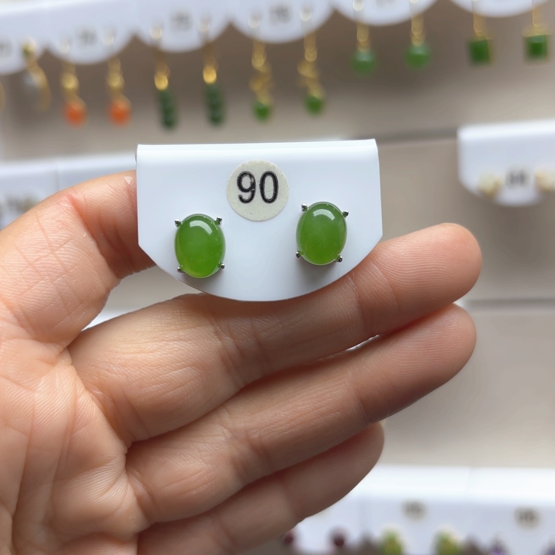 和田玉耳饰银S925镶嵌