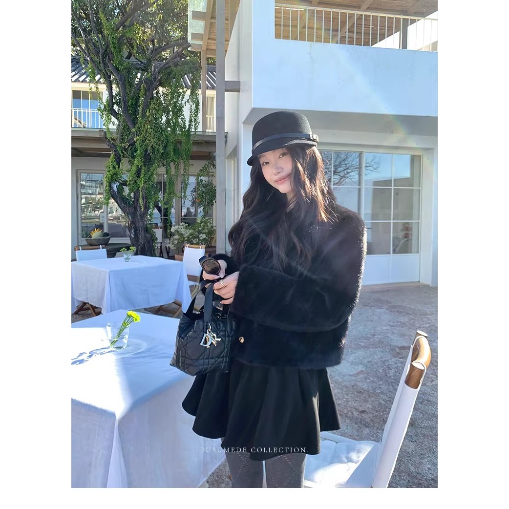 pusumede 心动茶歇 仿貂毛环保皮草气质保暖短款毛毛外套PSW29161