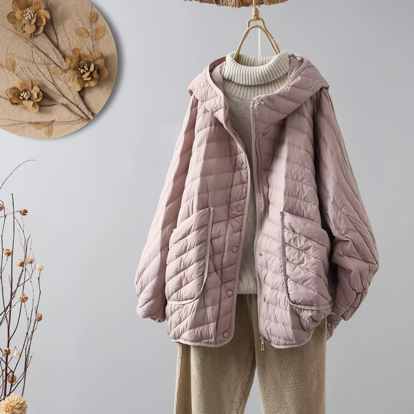 轻薄大码宽松中长款羽绒服女外套纯色连帽轻薄轻便保暖气质百搭款