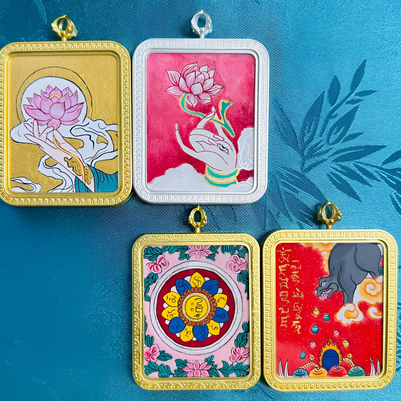 五条、F手拈花、吐宝鼠、心咒纯手绘唐卡